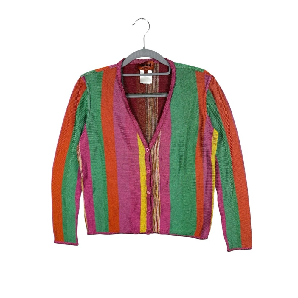 Missoni Multicolor Striped Knit Button-Up Cardigan Sweater - Women's Size 42